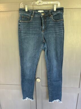 LOFT Women's Dark Blue Skinny Jeans with Frayed Hem